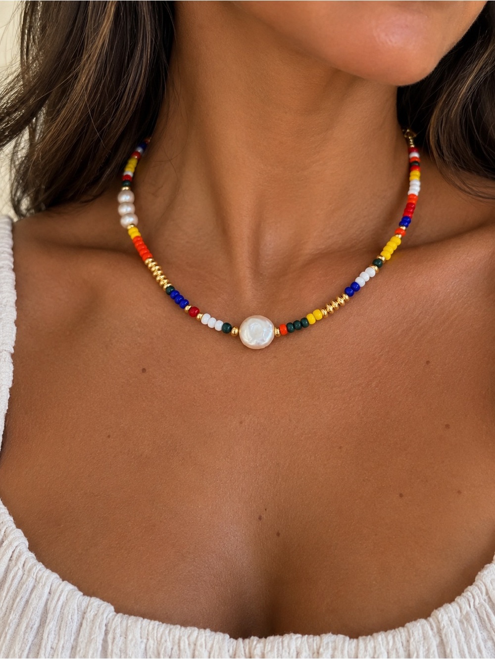 New Mayamar Colorful Beaded Necklace with fresh water pearls - Picture 2 of 8